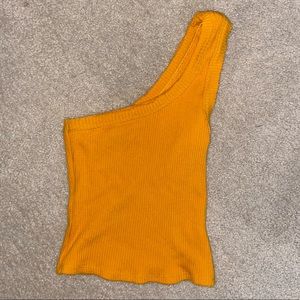 Urban Outfitters Orange One Shoulder Ribbed Top SMALL